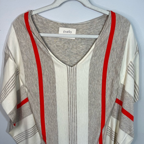 Anthropologie Gray Ivory Orange Striped Short Sleeve Shift Tunic Dress Size S - Picture 3 of 8